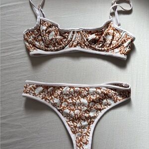 Acacia Swimwear Brown and White Floral Bikini